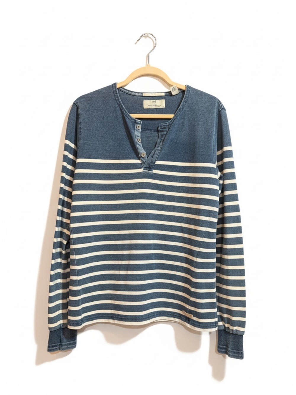 Scotch & Soda Amsterdam Couture Blue Striped Henley Shirt Size M